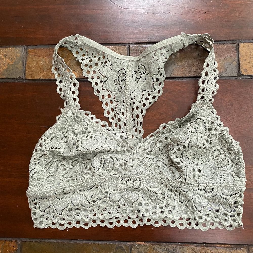 Women's Aerie Light Green Lace Lightly Lined Bralette, Size S
